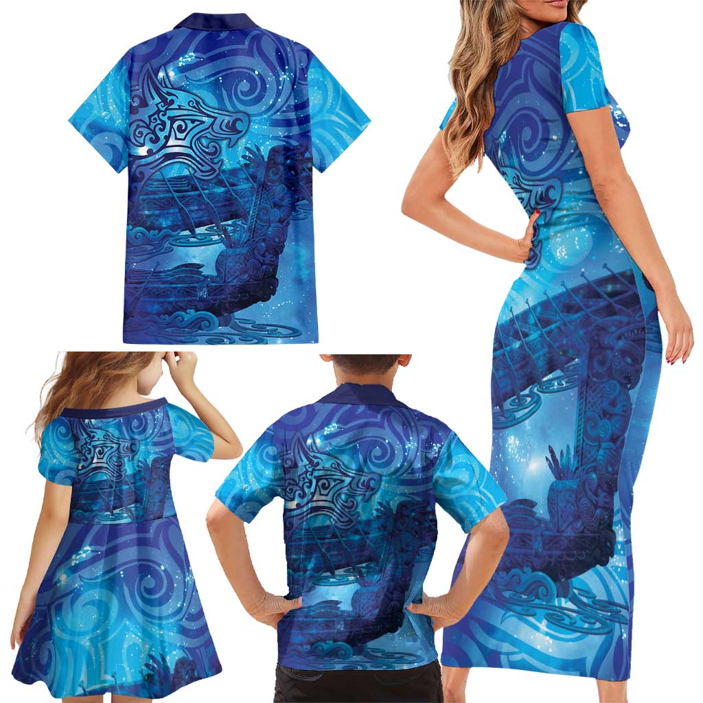 Kuri New Zealand Matariki Family Matching Short Sleeve Bodycon Dress and Hawaiian Shirt Aotearoa Dog Waka Maori New Year Galaxy Vibes LT14 - Polynesian Pride