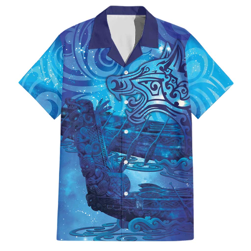 Kuri New Zealand Matariki Family Matching Summer Maxi Dress and Hawaiian Shirt Aotearoa Dog Waka Maori New Year Galaxy Vibes LT14 Dad's Shirt - Short Sleeve Blue - Polynesian Pride