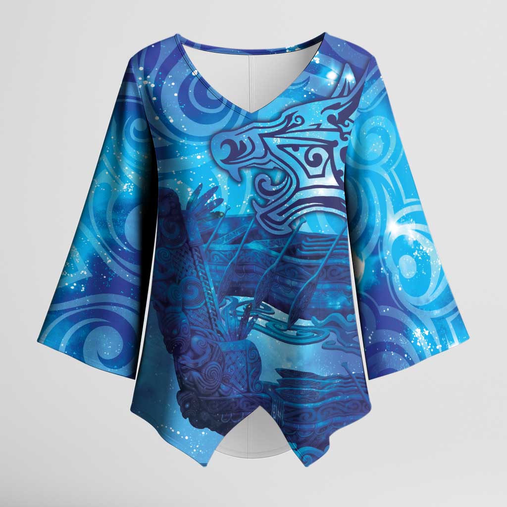Kuri New Zealand Matariki Kimono Sleeve Blouse Aotearoa Dog Waka Maori New Year Galaxy Vibes LT14 Female Blue - Polynesian Pride