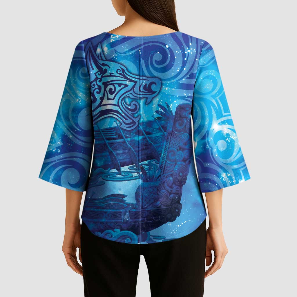 Kuri New Zealand Matariki Kimono Sleeve Blouse Aotearoa Dog Waka Maori New Year Galaxy Vibes LT14 - Polynesian Pride