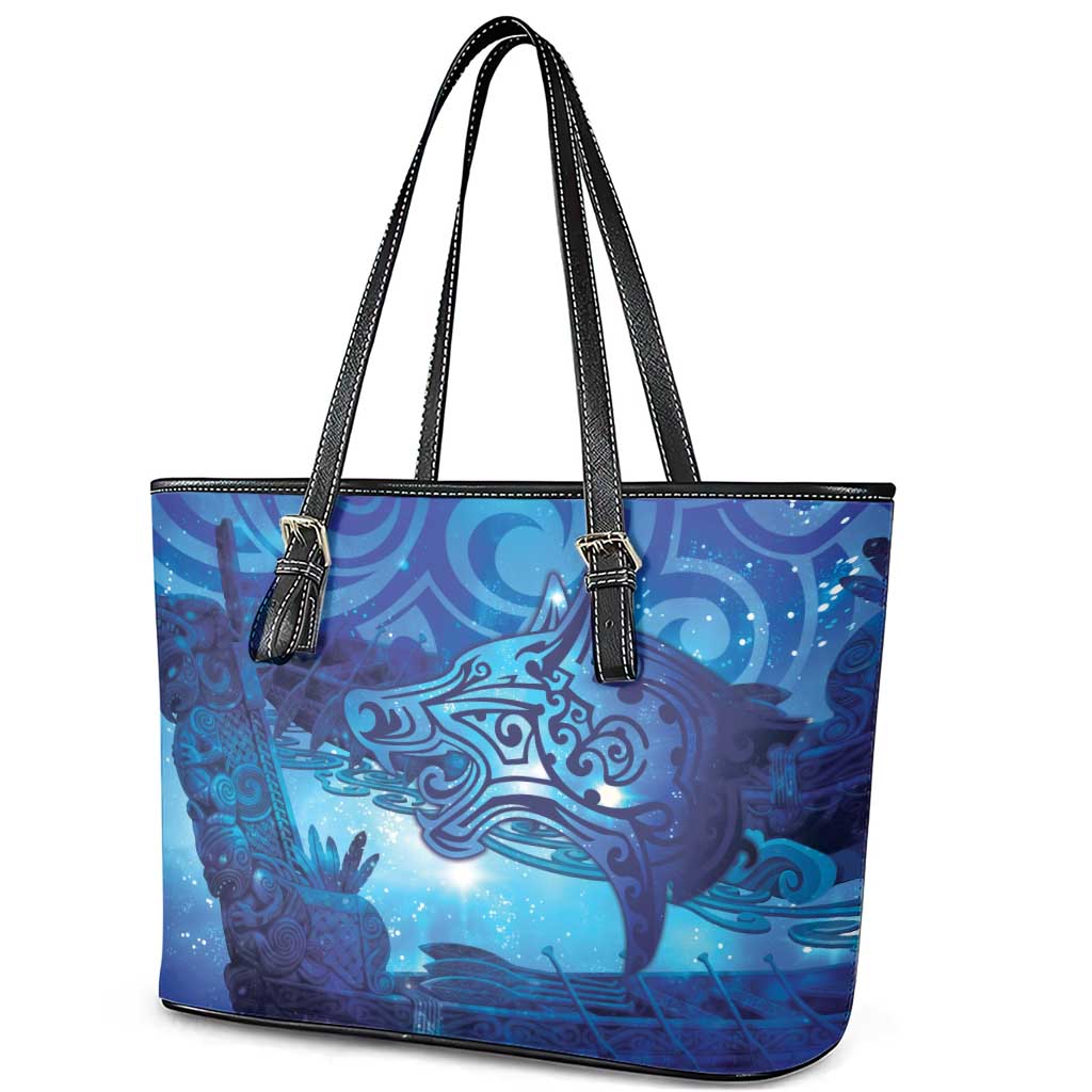 Kuri New Zealand Matariki Leather Tote Bag Aotearoa Dog Waka Maori New Year Galaxy Vibes LT14 - Polynesian Pride