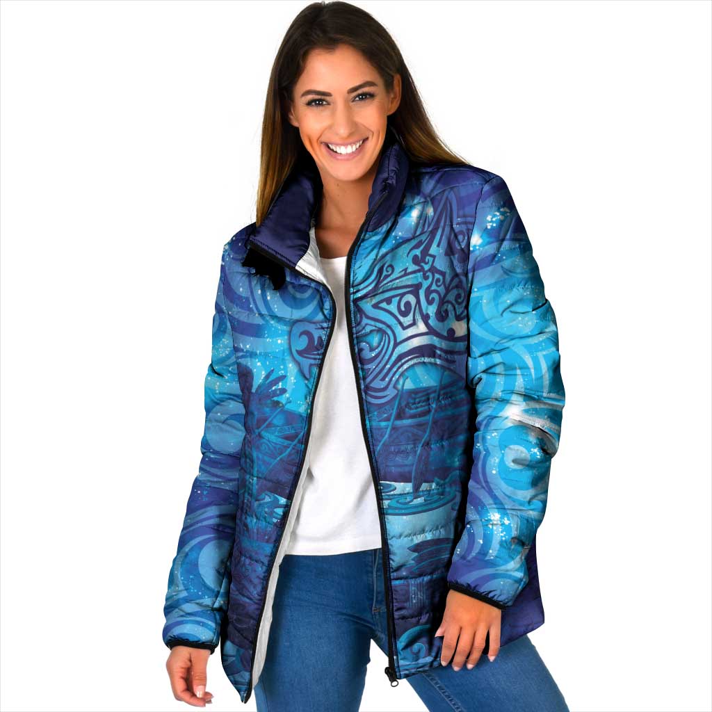 Kuri New Zealand Matariki Padded Jacket Aotearoa Dog Waka Maori New Year Galaxy Vibes LT14 Women Blue - Polynesian Pride