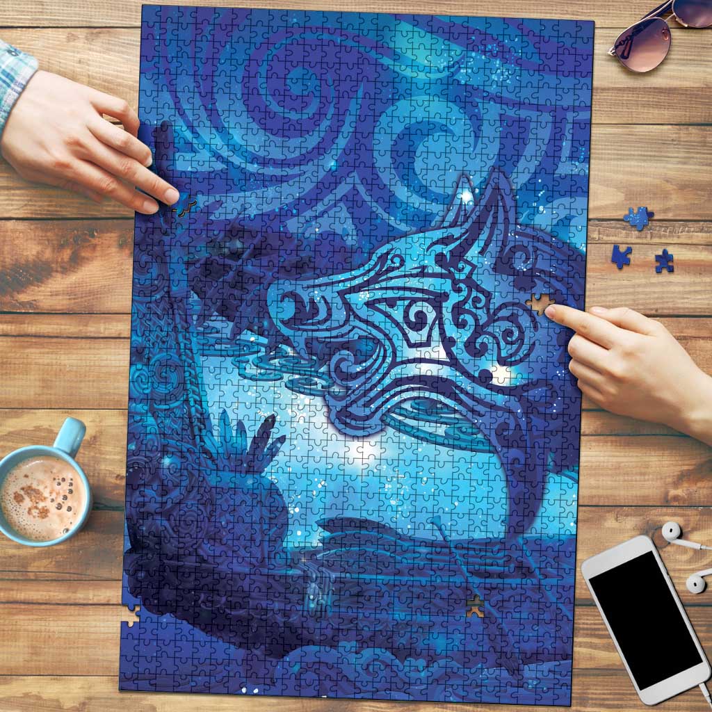 Kuri New Zealand Matariki Puzzle Aotearoa Dog Waka Maori New Year Galaxy Vibes LT14 Blue - Polynesian Pride