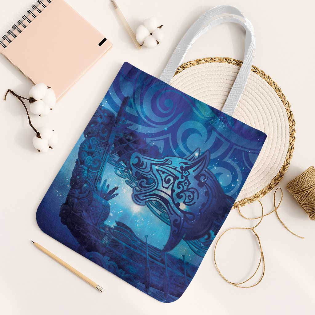 Kuri New Zealand Matariki Tote Bag Aotearoa Dog Waka Maori New Year Galaxy Vibes LT14 White Strap One Size Blue - Polynesian Pride