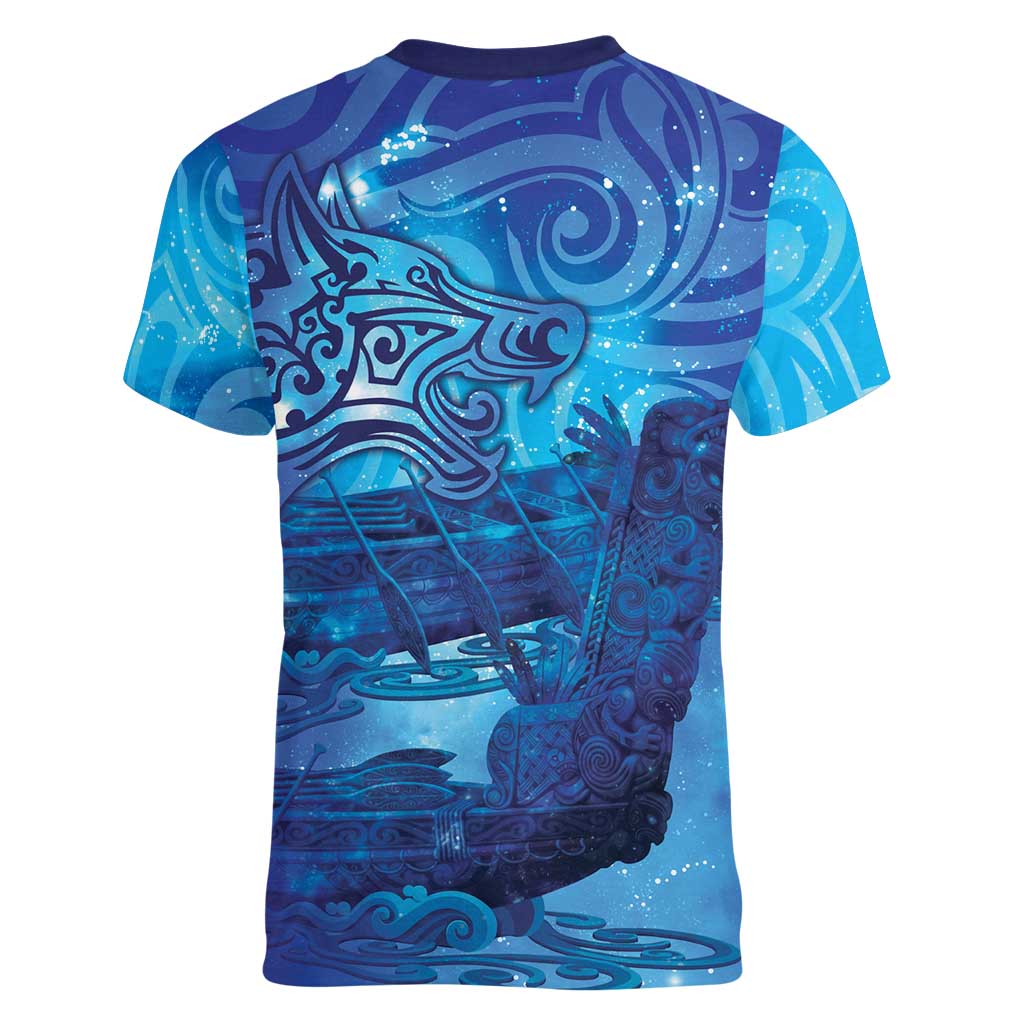 Kuri New Zealand Matariki Women V-Neck T-Shirt Aotearoa Dog Waka Maori New Year Galaxy Vibes LT14 - Polynesian Pride