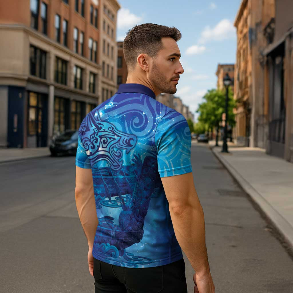 Kuri New Zealand Matariki Zipper Polo Shirt Aotearoa Dog Waka Maori New Year Galaxy Vibes LT14 - Polynesian Pride
