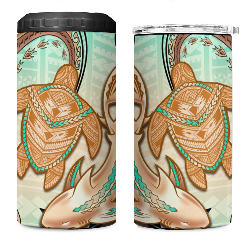 Hawaii 4 in 1 Can Cooler Tumbler Polynesian Shark and Sea Turtle Dreamy Turquoise Artsy LT14 One Size: 16 oz Turquoise - Polynesian Pride