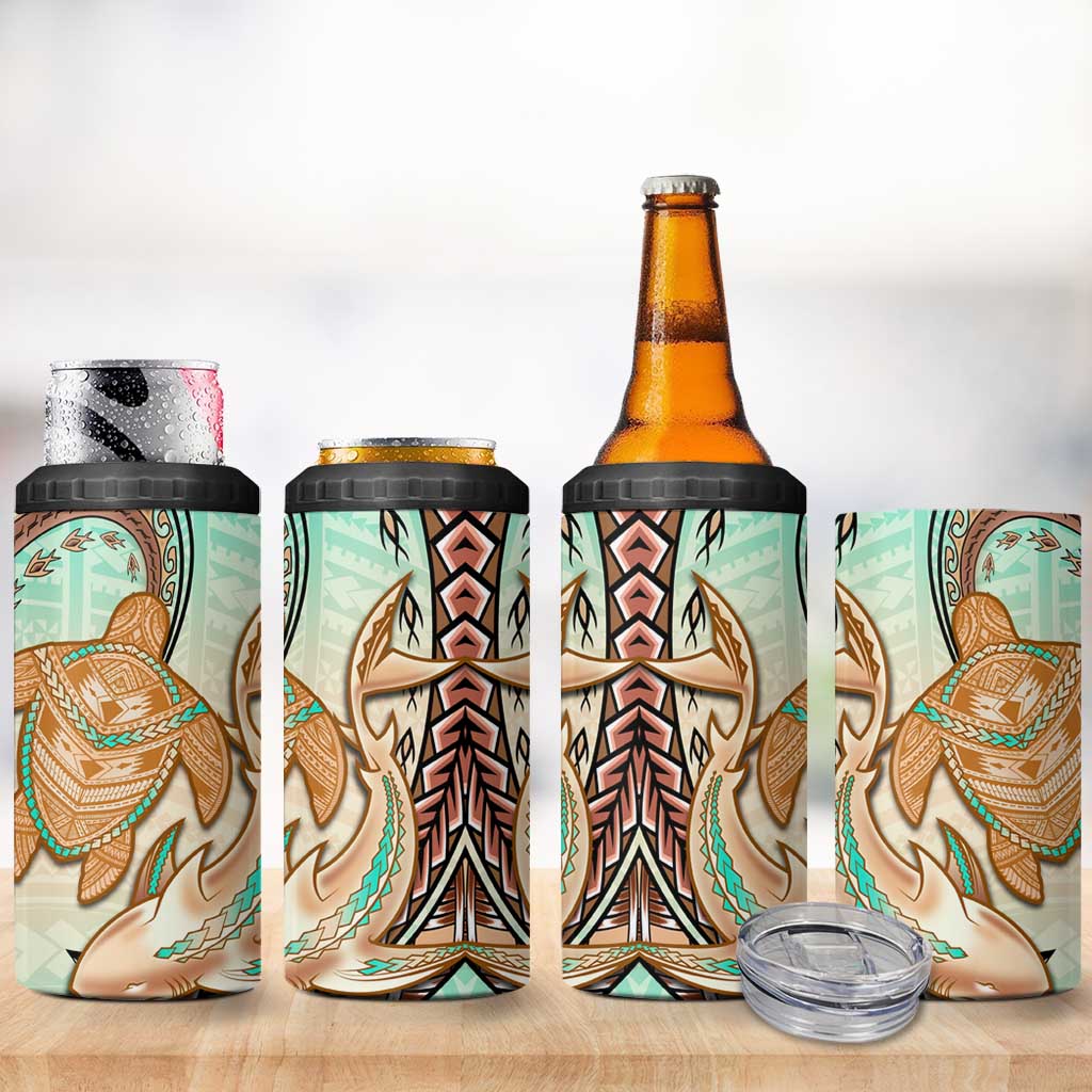 Hawaii 4 in 1 Can Cooler Tumbler Polynesian Shark and Sea Turtle Dreamy Turquoise Artsy LT14 - Polynesian Pride
