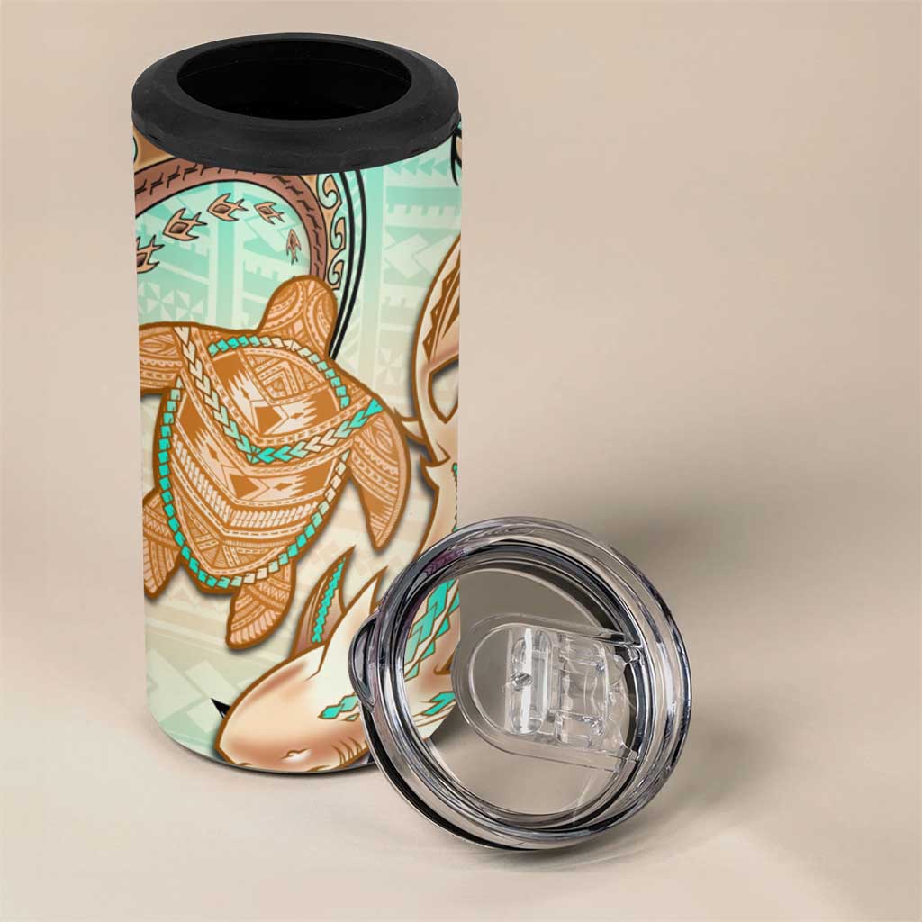 Hawaii 4 in 1 Can Cooler Tumbler Polynesian Shark and Sea Turtle Dreamy Turquoise Artsy LT14 - Polynesian Pride