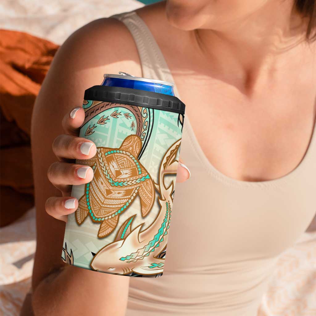 Hawaii 4 in 1 Can Cooler Tumbler Polynesian Shark and Sea Turtle Dreamy Turquoise Artsy LT14 - Polynesian Pride
