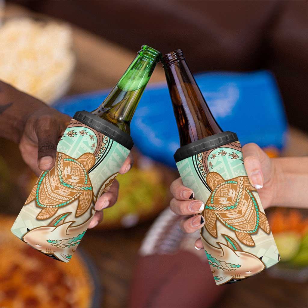 Hawaii 4 in 1 Can Cooler Tumbler Polynesian Shark and Sea Turtle Dreamy Turquoise Artsy LT14 - Polynesian Pride