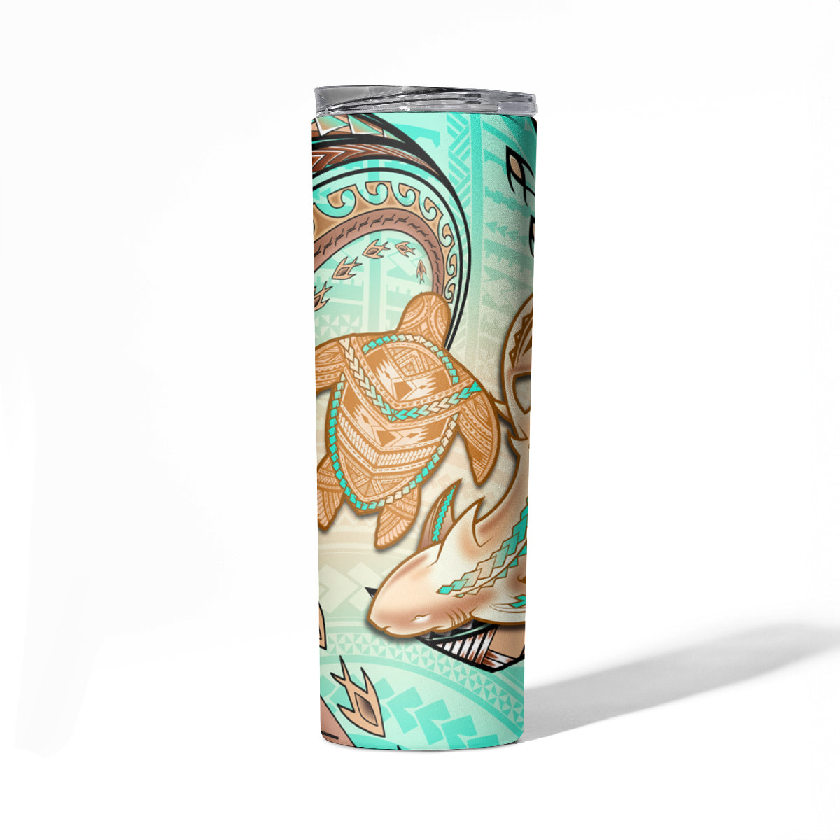 Hawaii Skinny Tumbler Polynesian Shark and Sea Turtle Dreamy Turquoise Artsy LT14 - Polynesian Pride
