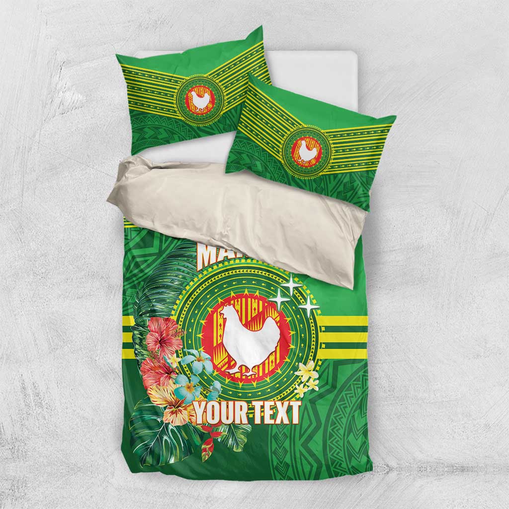 Personalized Manu'a Cession Day Bedding Set Tropical Flowers With Polynesian Pattern