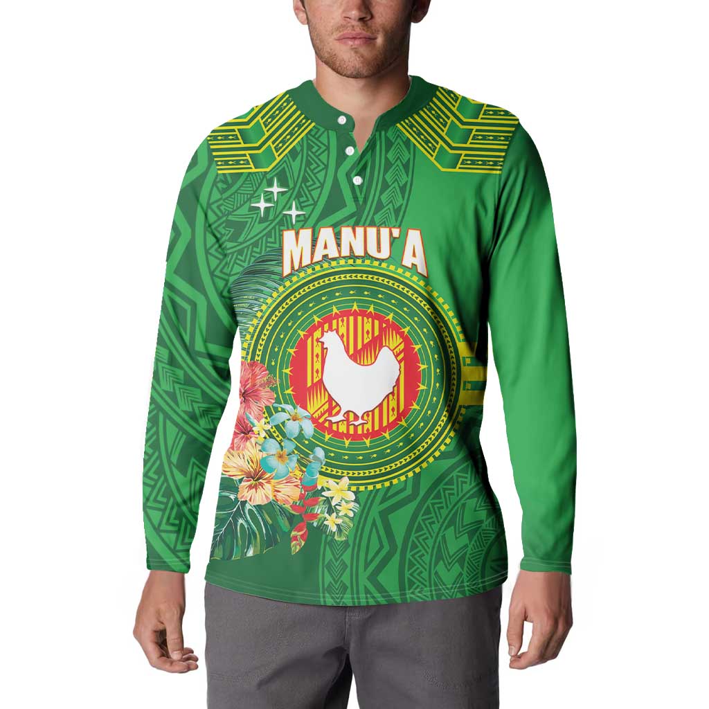 Personalized Manu'a Cession Day Button Sweatshirt Tropical Flowers With Polynesian Pattern