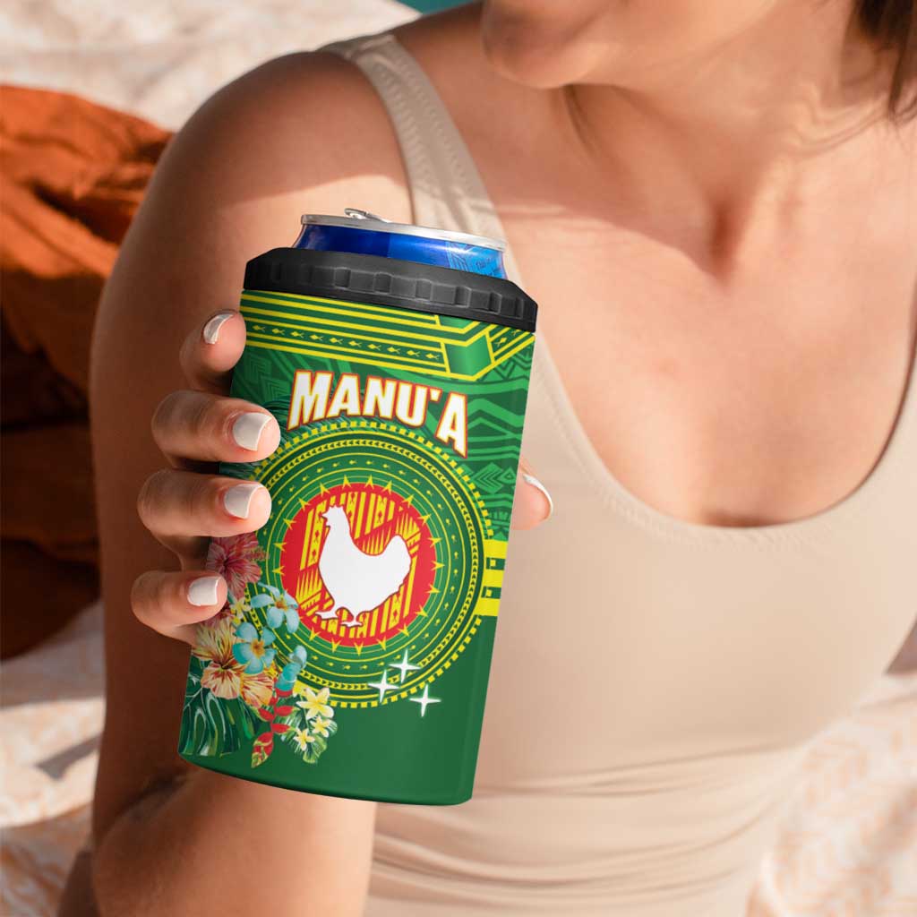 Personalized Manu'a Cession Day 4 in 1 Can Cooler Tumbler Tropical Flowers With Polynesian Pattern