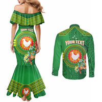 Personalized Manu'a Cession Day Couples Matching Mermaid Dress and Long Sleeve Button Shirt Tropical Flowers With Polynesian Pattern LT14 - Polynesian Pride