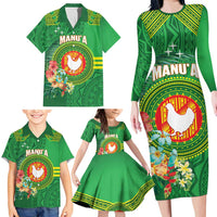 Personalized Manu'a Cession Day Family Matching Long Sleeve Bodycon Dress and Hawaiian Shirt Tropical Flowers With Polynesian Pattern LT14 - Polynesian Pride