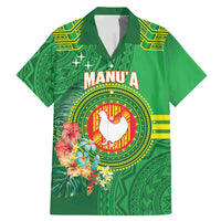 Personalized Manu'a Cession Day Family Matching Mermaid Dress and Hawaiian Shirt Tropical Flowers With Polynesian Pattern LT14 Dad's Shirt - Short Sleeve Green - Polynesian Pride