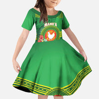 Personalized Manu'a Cession Day Family Matching Off Shoulder Maxi Dress and Hawaiian Shirt Tropical Flowers With Polynesian Pattern LT14 Daughter's Dress Green - Polynesian Pride