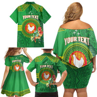 Personalized Manu'a Cession Day Family Matching Off Shoulder Short Dress and Hawaiian Shirt Tropical Flowers With Polynesian Pattern LT14 - Polynesian Pride