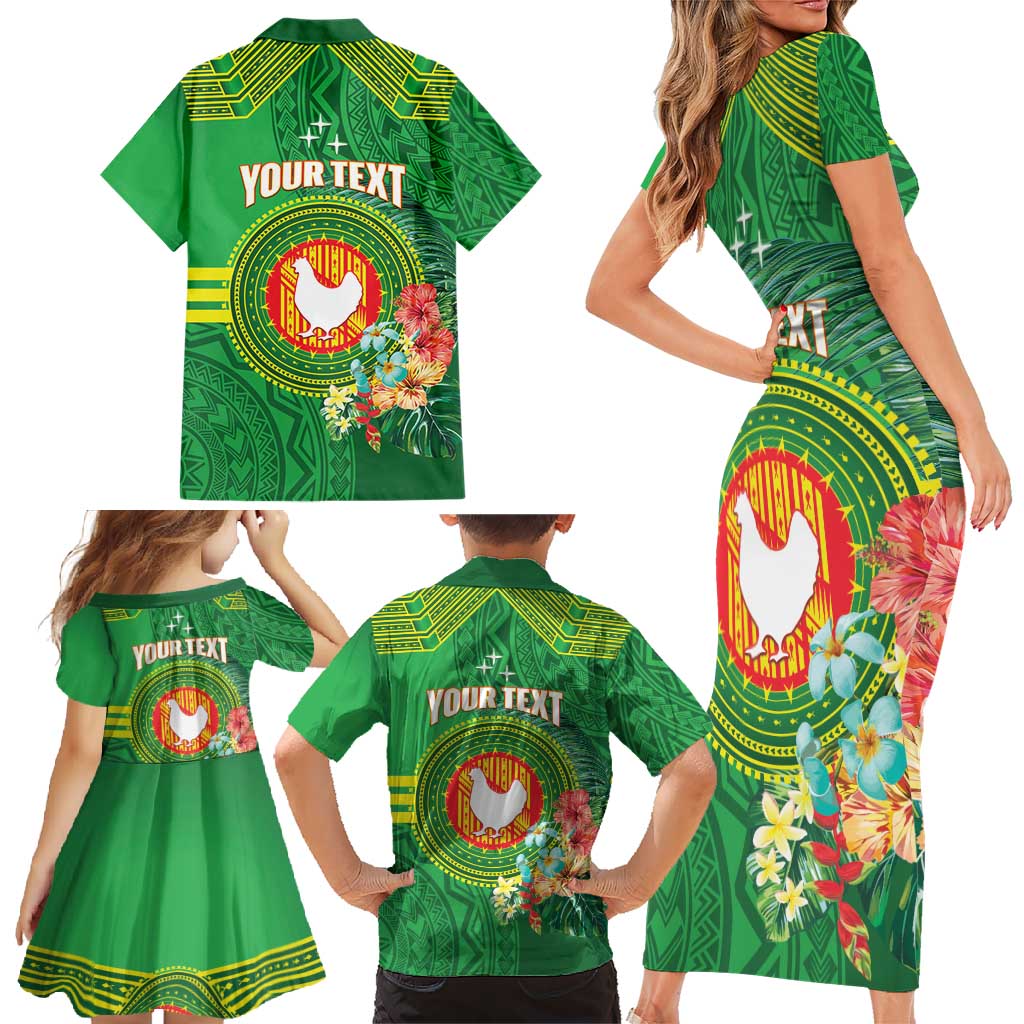 Personalized Manu'a Cession Day Family Matching Short Sleeve Bodycon Dress and Hawaiian Shirt Tropical Flowers With Polynesian Pattern LT14 - Polynesian Pride