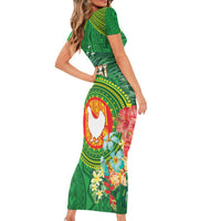 Personalized Manu'a Cession Day Family Matching Short Sleeve Bodycon Dress and Hawaiian Shirt Tropical Flowers With Polynesian Pattern LT14 - Polynesian Pride