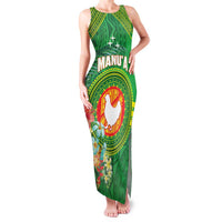 Personalized Manu'a Cession Day Family Matching Tank Maxi Dress and Hawaiian Shirt Tropical Flowers With Polynesian Pattern LT14 Mom's Dress Green - Polynesian Pride