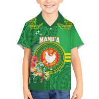 Personalized Manu'a Cession Day Kid Hawaiian Shirt Tropical Flowers With Polynesian Pattern LT14 Kid Green - Polynesian Pride