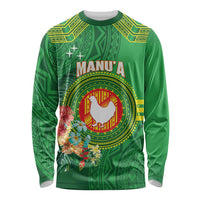 Personalized Manu'a Cession Day Long Sleeve Shirt Tropical Flowers With Polynesian Pattern