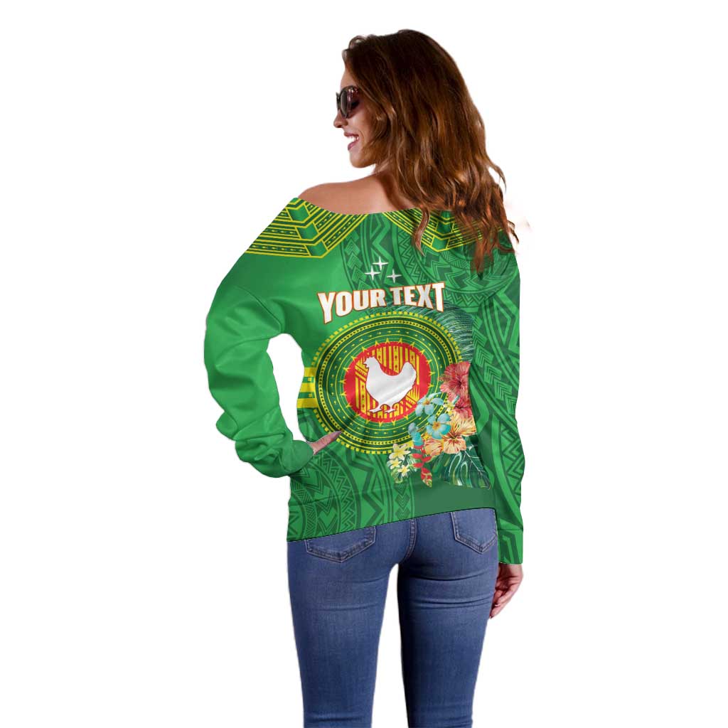 Personalized Manu'a Cession Day Off Shoulder Sweater Tropical Flowers With Polynesian Pattern