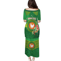 Personalized Manu'a Cession Day Puletasi Tropical Flowers With Polynesian Pattern