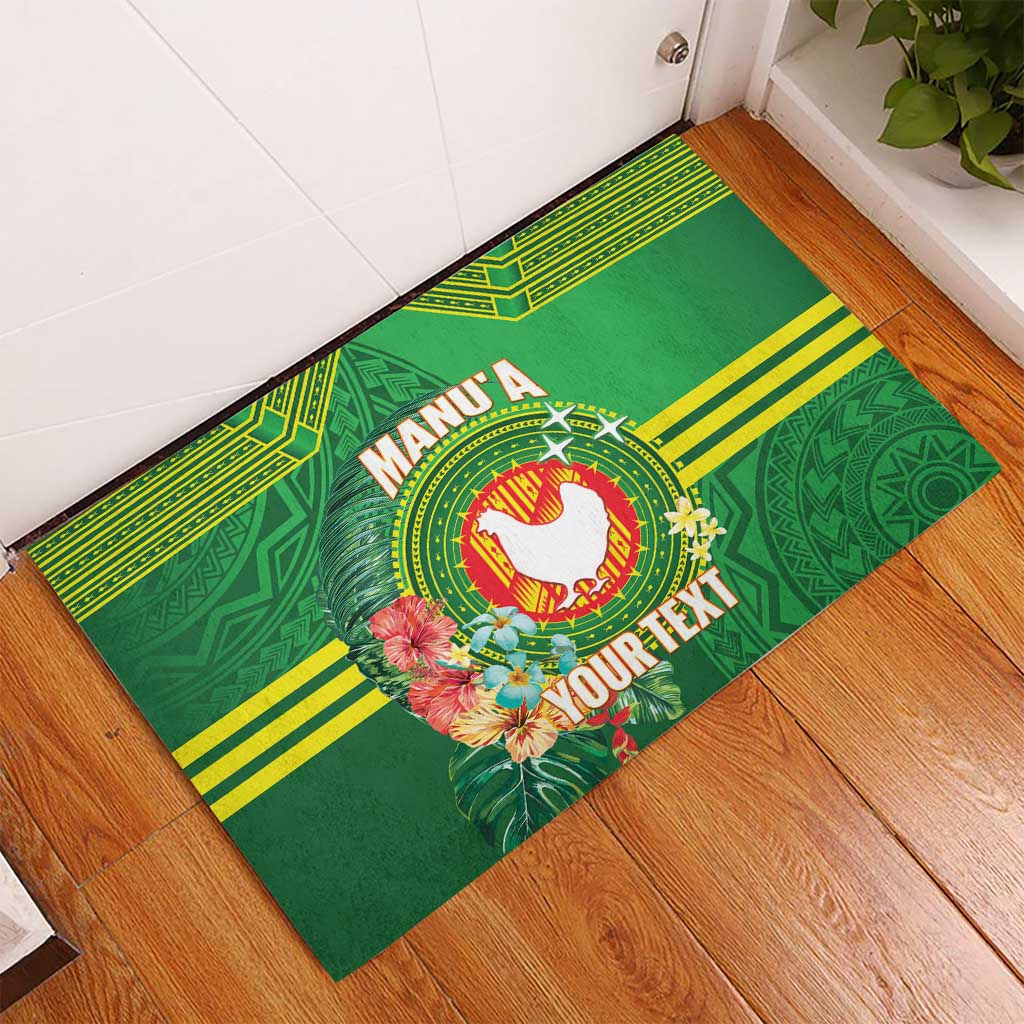 Personalized Manu'a Cession Day Rubber Doormat Tropical Flowers With Polynesian Pattern