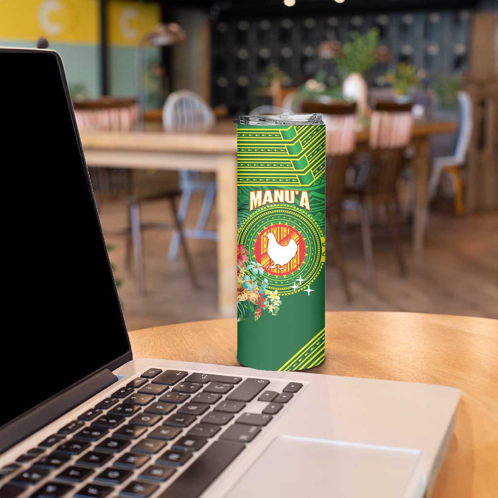 Personalized Manu'a Cession Day Skinny Tumbler Tropical Flowers With Polynesian Pattern