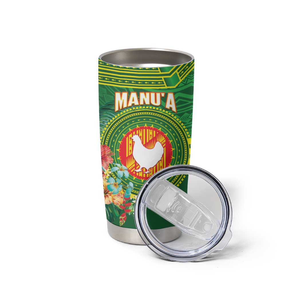 Personalized Manu'a Cession Day Tumbler Cup Tropical Flowers With Polynesian Pattern
