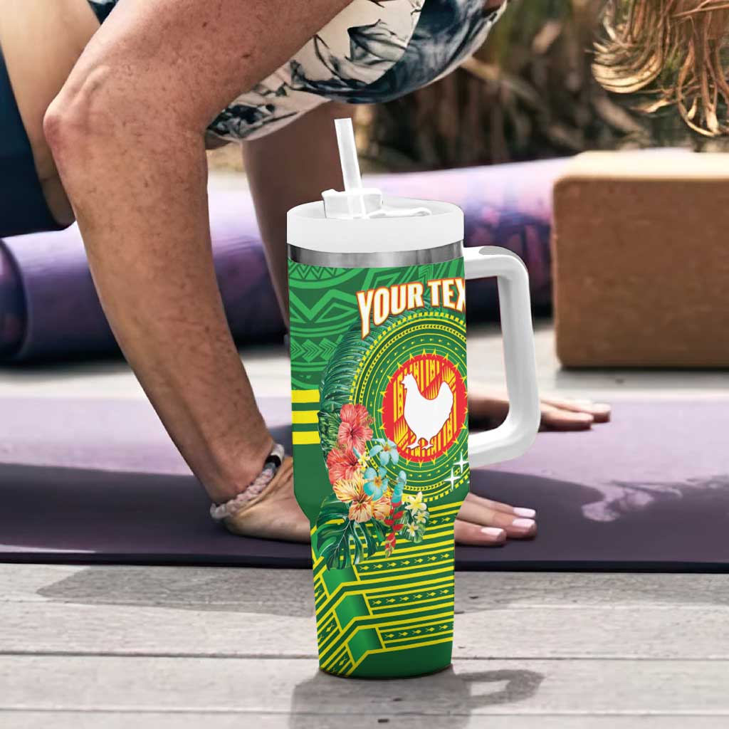Personalized Manu'a Cession Day Tumbler With Handle Tropical Flowers With Polynesian Pattern