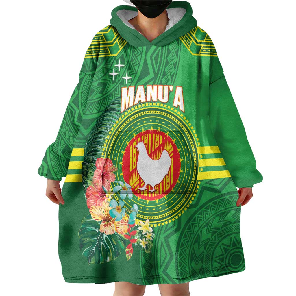 Personalized Manu'a Cession Day Wearable Blanket Hoodie Tropical Flowers With Polynesian Pattern LT14 - Polynesian Pride