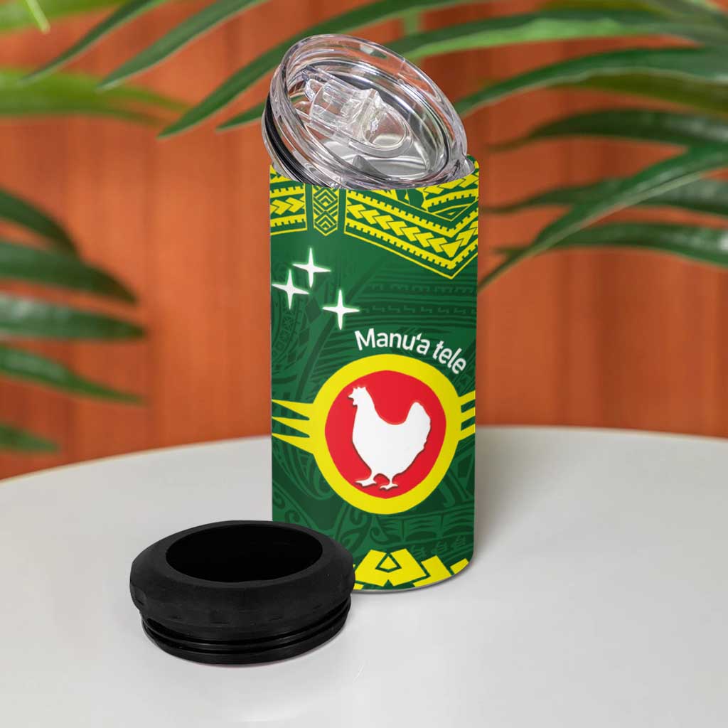 Manu'a Flag Day 4 in 1 Can Cooler Tumbler Polynesian Pattern National Color Proud