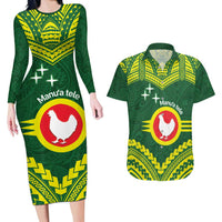 Manu'a Flag Day Couples Matching Long Sleeve Bodycon Dress and Hawaiian Shirt Polynesian Pattern National Color Proud LT14 Green - Polynesian Pride