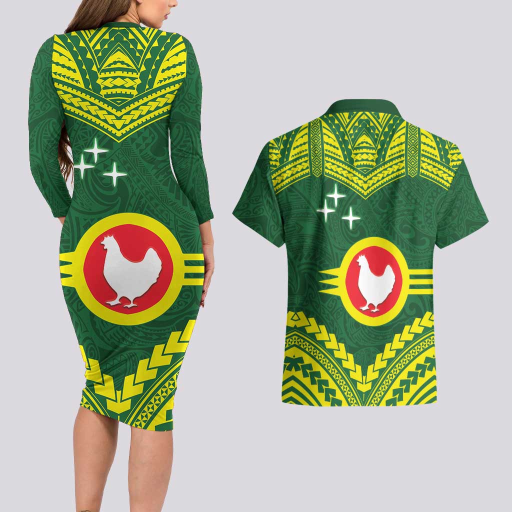 Manu'a Flag Day Couples Matching Long Sleeve Bodycon Dress and Hawaiian Shirt Polynesian Pattern National Color Proud LT14 - Polynesian Pride