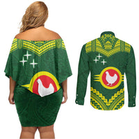 Manu'a Flag Day Couples Matching Off Shoulder Short Dress and Long Sleeve Button Shirt Polynesian Pattern National Color Proud