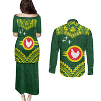 Manu'a Flag Day Couples Matching Puletasi and Long Sleeve Button Shirt Polynesian Pattern National Color Proud