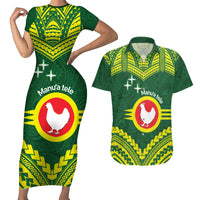 Manu'a Flag Day Couples Matching Short Sleeve Bodycon Dress and Hawaiian Shirt Polynesian Pattern National Color Proud LT14 Green - Polynesian Pride
