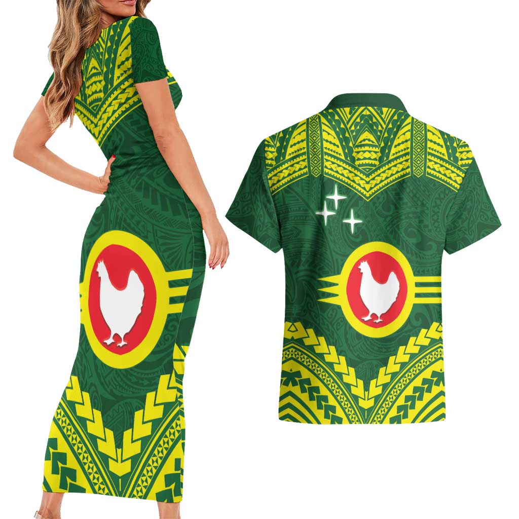Manu'a Flag Day Couples Matching Short Sleeve Bodycon Dress and Hawaiian Shirt Polynesian Pattern National Color Proud LT14 - Polynesian Pride