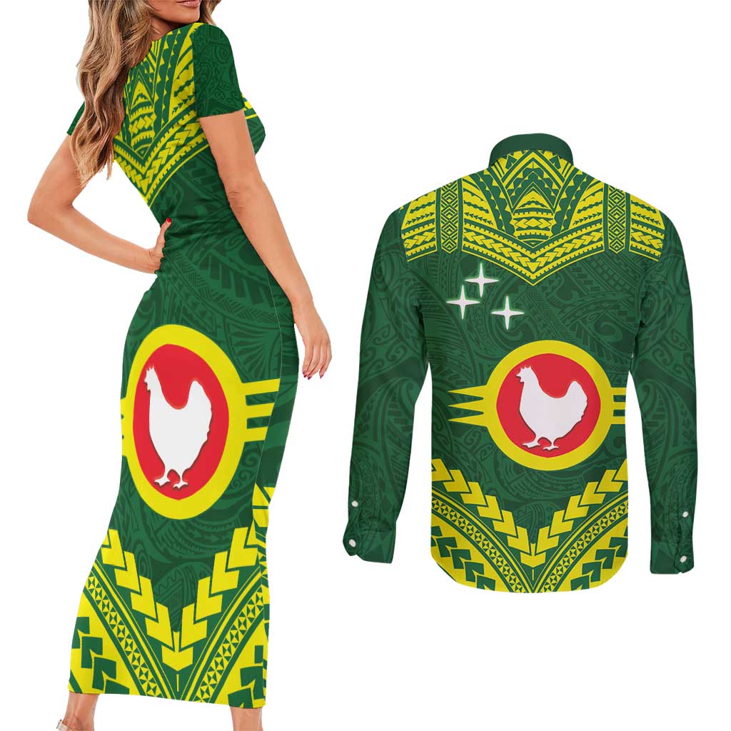 Manu'a Flag Day Couples Matching Short Sleeve Bodycon Dress and Long Sleeve Button Shirt Polynesian Pattern National Color Proud LT14 - Polynesian Pride