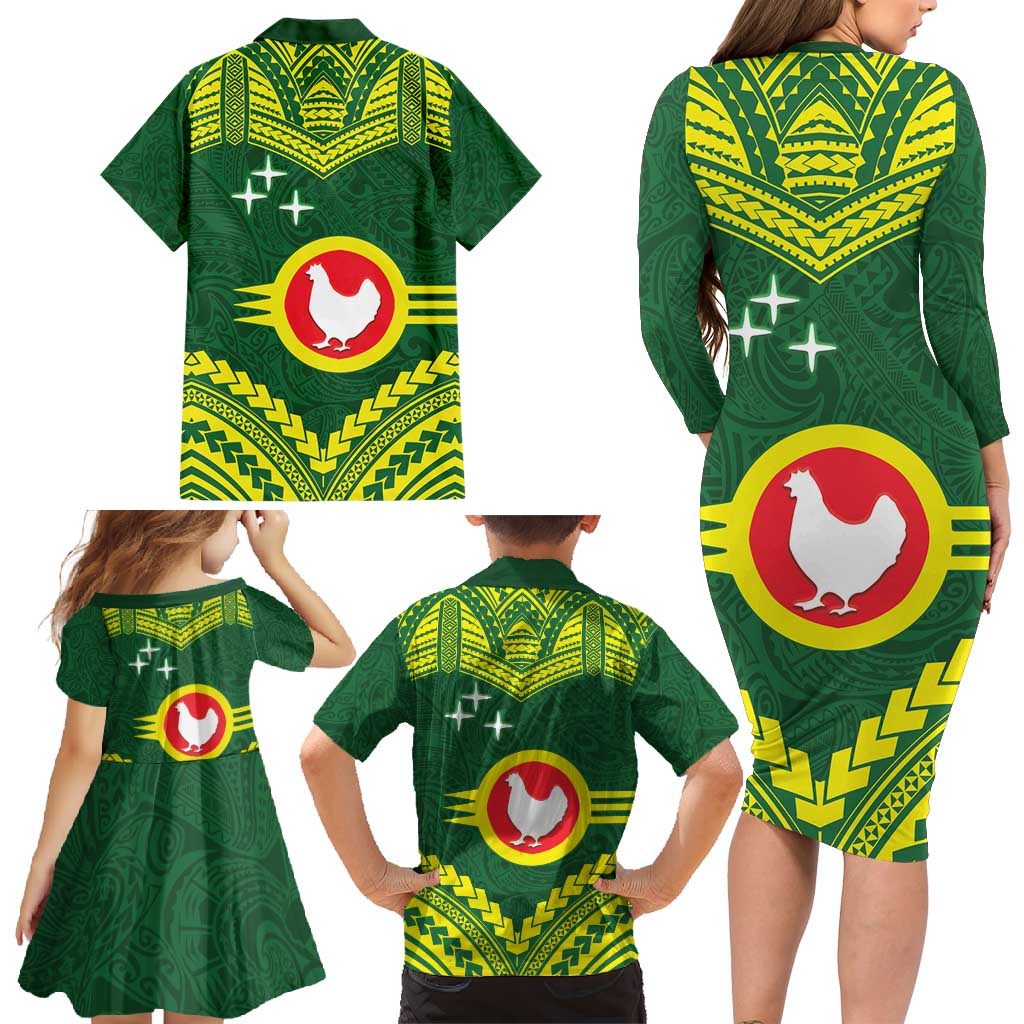 Manu'a Flag Day Family Matching Long Sleeve Bodycon Dress and Hawaiian Shirt Polynesian Pattern National Color Proud LT14 - Polynesian Pride