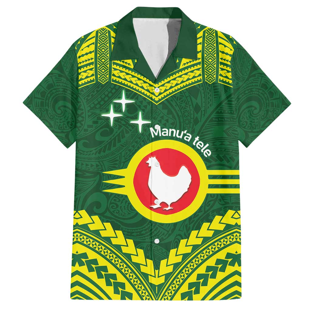 Manu'a Flag Day Family Matching Long Sleeve Bodycon Dress and Hawaiian Shirt Polynesian Pattern National Color Proud LT14 Dad's Shirt - Short Sleeve Green - Polynesian Pride