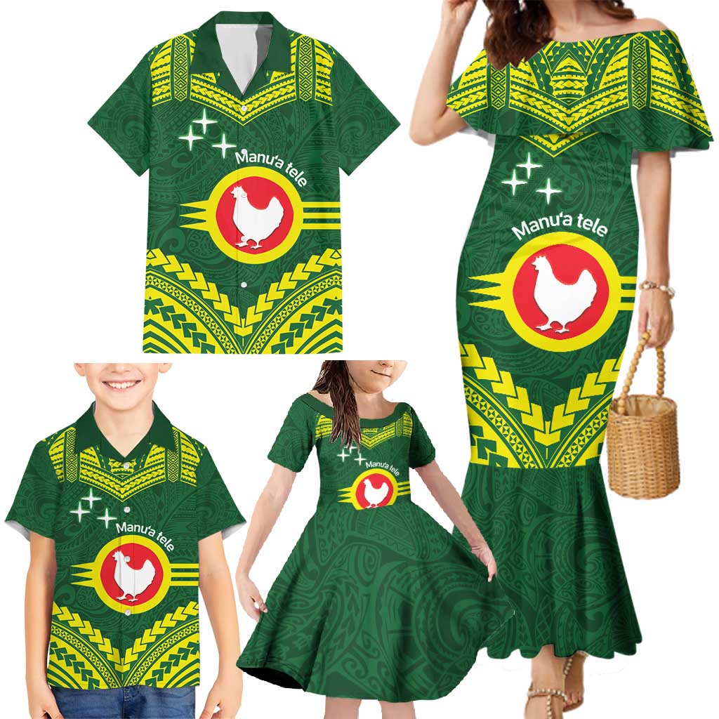 Manu'a Flag Day Family Matching Mermaid Dress and Hawaiian Shirt Polynesian Pattern National Color Proud LT14 - Polynesian Pride