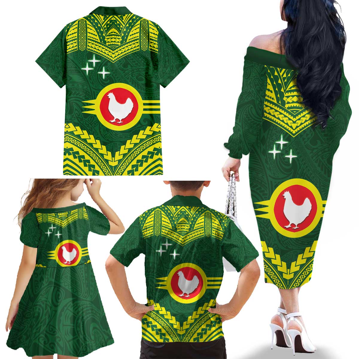 Manu'a Flag Day Family Matching Off The Shoulder Long Sleeve Dress and Hawaiian Shirt Polynesian Pattern National Color Proud LT14 - Polynesian Pride