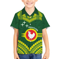 Manu'a Flag Day Family Matching Off The Shoulder Long Sleeve Dress and Hawaiian Shirt Polynesian Pattern National Color Proud LT14 Son's Shirt Green - Polynesian Pride