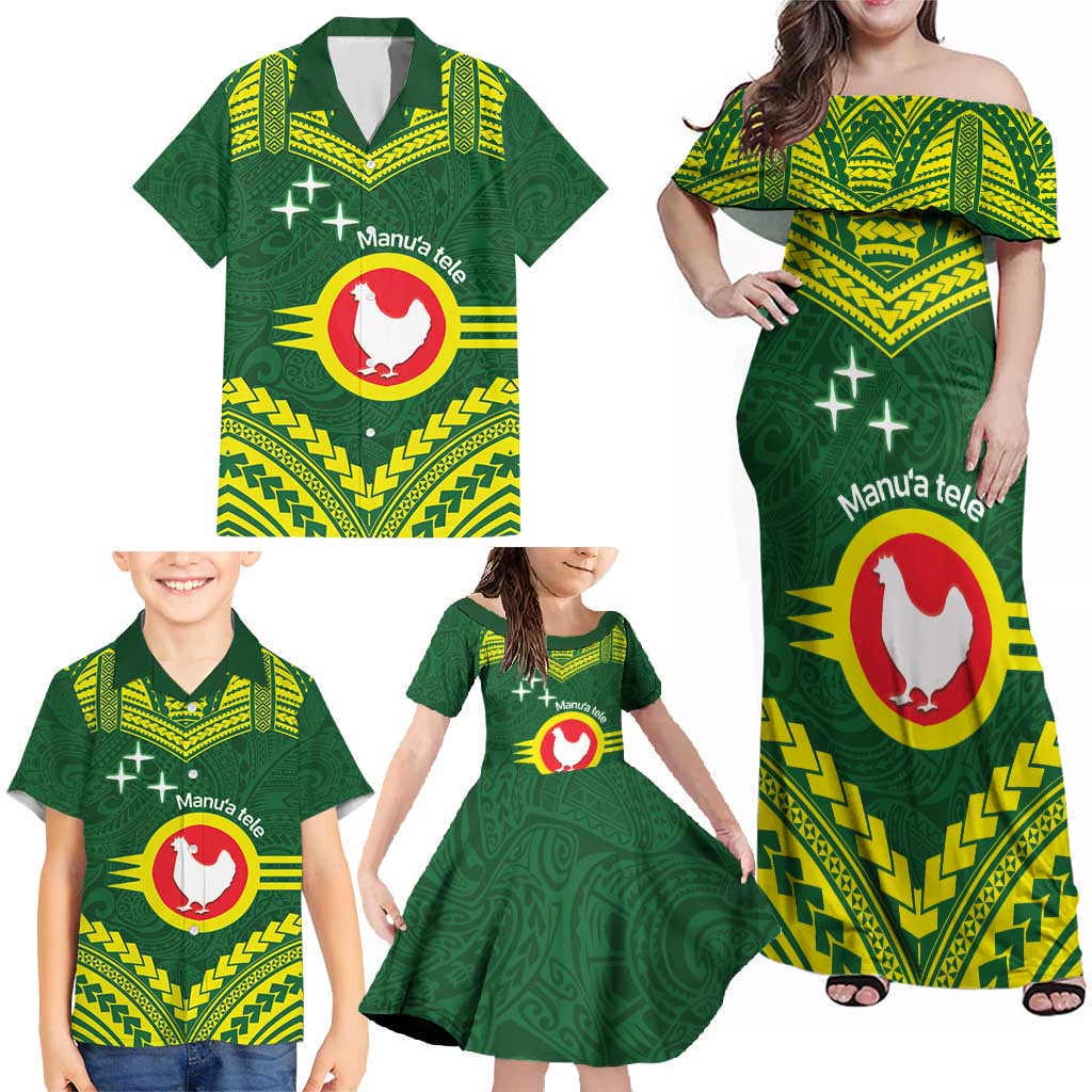 Manu'a Flag Day Family Matching Off Shoulder Maxi Dress and Hawaiian Shirt Polynesian Pattern National Color Proud LT14 - Polynesian Pride